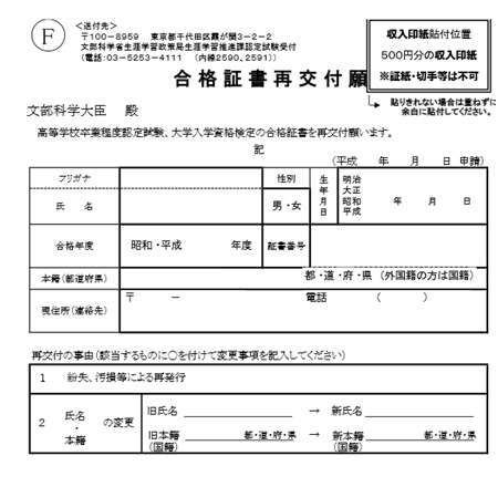 高卒 認定 試験 合格 証明 書