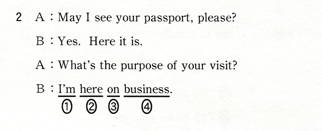 2 A:May I see your passport,please? B:Yes,Here it is. A:What's the purpose of your visit? B:I'm here on business.